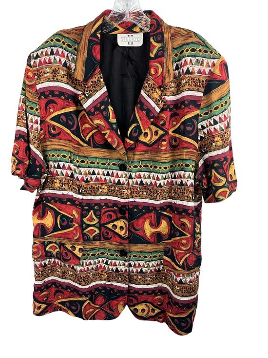 Studio C Tops - Studio C Button Down Tribal Short Sleeve Blouse